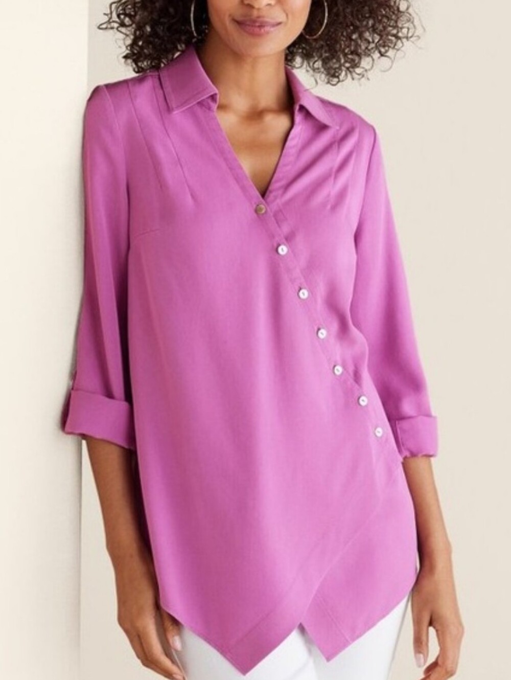 Soft Surroundings NWOT Pink Washed Tencel Button Tunic Magenta Pink Soft Size M - Picture 14 of 15